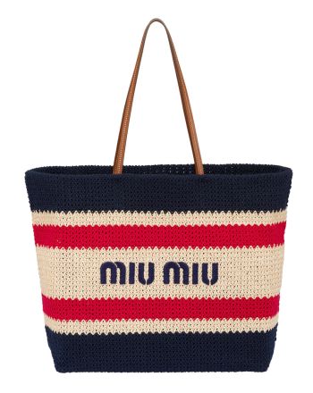 Miumiu Raffia And Cotton Tote Bag 5BG228 Black